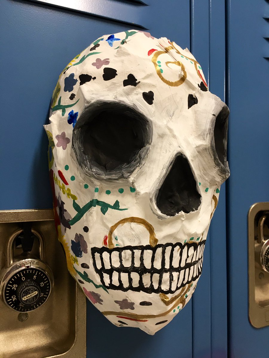 KKBryant_ART's tweet photo. @ForbushHS Intro to Arts &amp; Crafts papier-mâché Sugar Skulls in celebration of Día de los Muertos! Ss had to build the form from scratch &amp; paint traditional designs or designs in memory of a loved one.

@yadkincoschools 
@ArtsYadkin https://t.co/bYIS9UJUGG