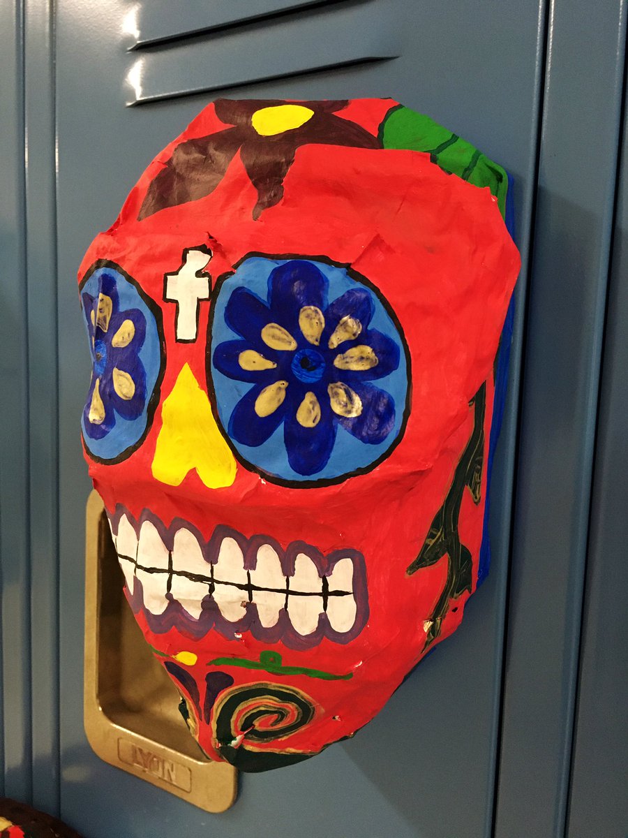 KKBryant_ART's tweet photo. @ForbushHS Intro to Arts &amp; Crafts papier-mâché Sugar Skulls in celebration of Día de los Muertos! Ss had to build the form from scratch &amp; paint traditional designs or designs in memory of a loved one.

@yadkincoschools 
@ArtsYadkin https://t.co/bYIS9UJUGG