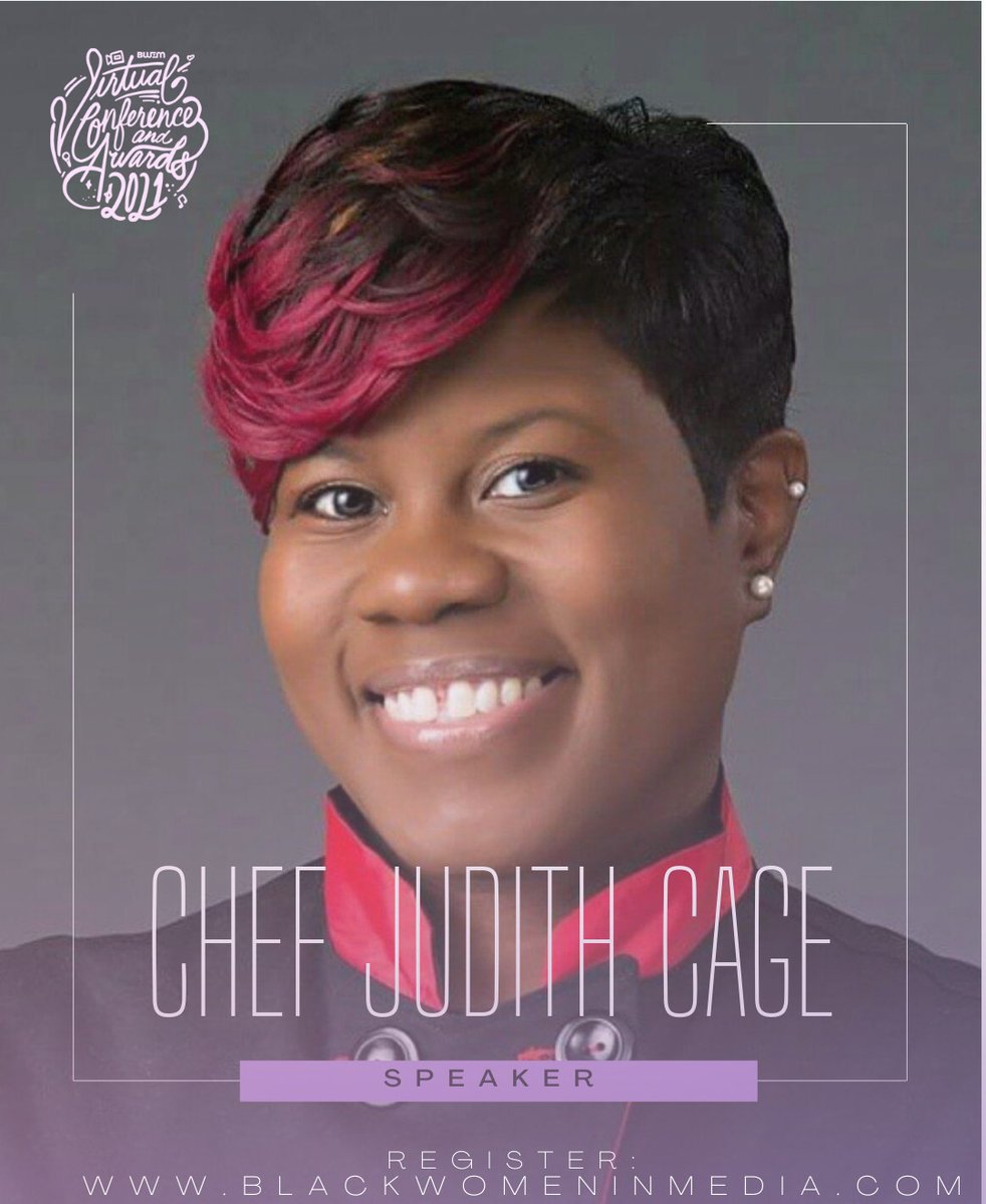 BlkWmnInMedia's tweet photo. SPEAKER ANNOUNCEMENT: Meet our 2021 Black Women in Media Conference Speaker, Judith Cage. Judith Cage, or Chef Judy as she is known to many, is an Army Veteran with a passion for cooking and a love for people. Register today with the BWIMFriend code. #BWIMCon #BWIMAwards #BWIM https://t.co/5JR8rHMsgr