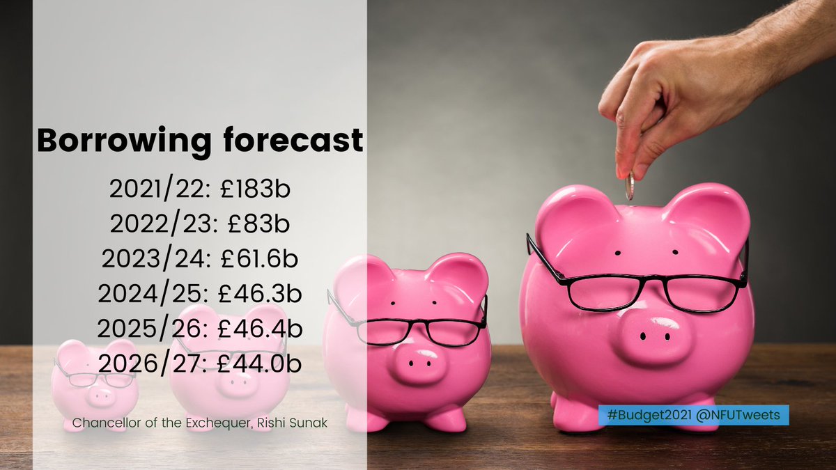 The Chancellor has provided the following Borrowing forecasts in today's budget 📉 #Budget2021 #BackBritishFarming 🇬🇧👨‍🌾<a href="/NFUeconomics/">NFU Economics</a>