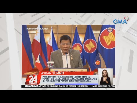 24OrasGMA's tweet photo. VIDEO: Pagpapanatali ng kapayapaan ng mga member state sa South China Sea, isa sa mga mensahe ni Pres. Duterte https://t.co/cYxZqxfGev https://t.co/OUaSKTD0m3