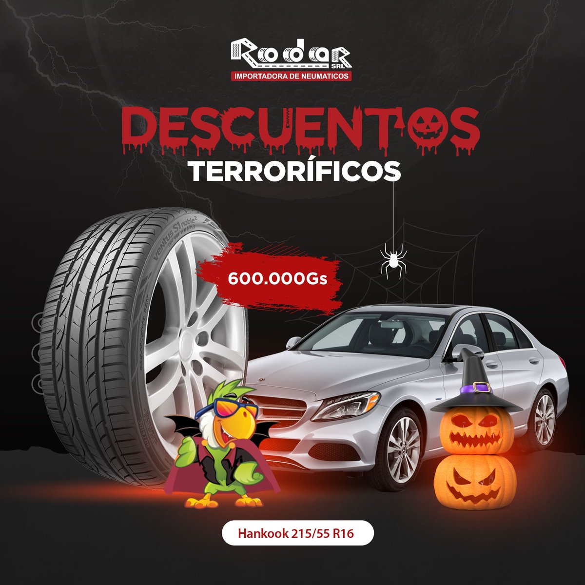 RodarSrl's tweet photo. 🎃 DESCUENTOS TERRORÍFICOS 👻 

Estamos con precios bajos en nuestros neumáticos ¡Este Halloween aprovechá para renovar todo! 💥💥
.
.
☎️ Contactos:
✅ Casa Central: 0986-101729
✅ Luque: 0986-904007
✅ Acceso Sur:  0981-271125
✅ Lambaré: 0971-141040 https://t.co/zNBeMYyz01