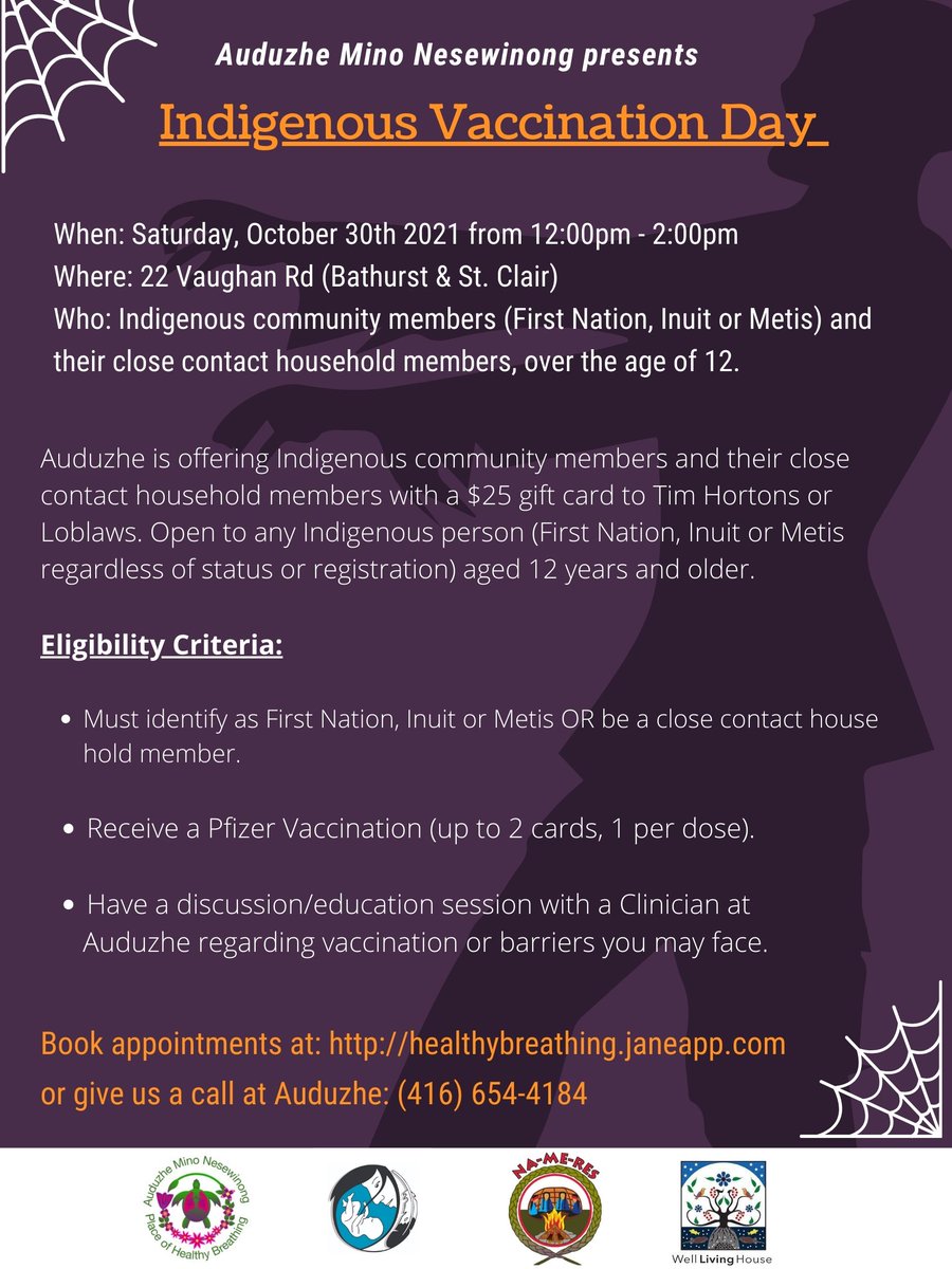 auduzhe's tweet photo. Auduzhe Mino Nesewinong's Vaccine Day is this Saturday October 30th from 12:00pm – 2:00 pm Book your appointment by clicking: https://t.co/n2GK2PoGOX https://t.co/ym9bSN9NtM
