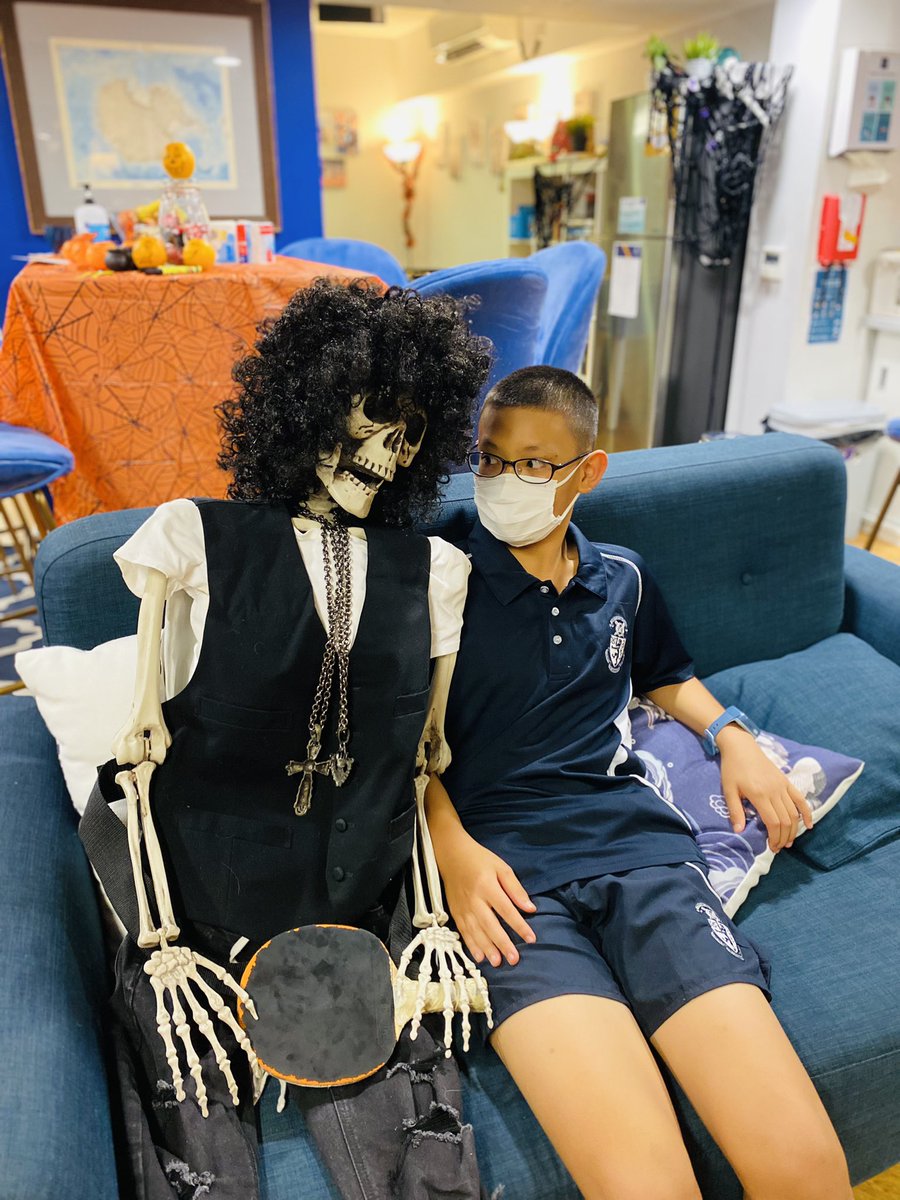 HHKSShackleton's tweet photo. A Wednesday Spooktacular Night for the #boysofshackleton as the boys took on Mummy Racing, Pumpkin Bowling, Eye Ball Darts, welcomed Roger the skeleton to the House, and much more! @HeadHarrowHK @HHKSPastoral @Harrow_HK #halloween2021 #TrickorTreats #pumpkinbowling https://t.co/i9bW7U10GZ