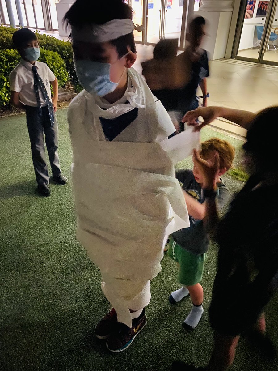 HHKSShackleton's tweet photo. A Wednesday Spooktacular Night for the #boysofshackleton as the boys took on Mummy Racing, Pumpkin Bowling, Eye Ball Darts, welcomed Roger the skeleton to the House, and much more! @HeadHarrowHK @HHKSPastoral @Harrow_HK #halloween2021 #TrickorTreats #pumpkinbowling https://t.co/i9bW7U10GZ