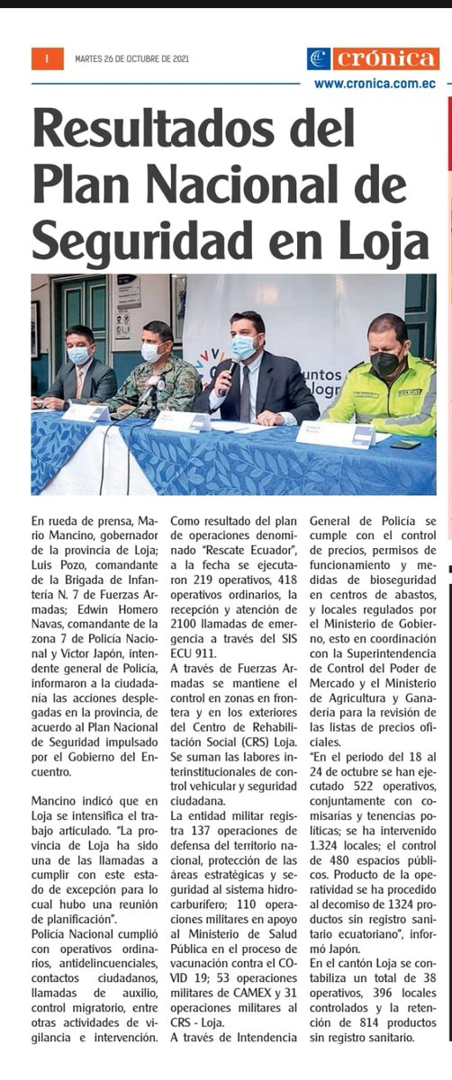 📰Diario <a href="/CronicaLoja/">Diario Crónica</a> comparte información referente a:

👉 Resultado del Plan Nacional de Seguridad en #Loja 🚨

Más información aquí: ⬇️⬇️