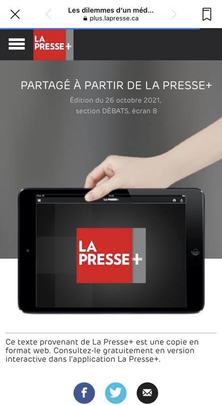 E_Duhaime's tweet photo. Pourquoi le texte du docteur René Lavigueur, qui soulève de bonnes questions au sujet de la vaccination des enfants, publié hier dans La Presse, n’apparaît plus sur le site du quotidien?

Si La Presse a décidé de le retirer, elle doit nous expliquer pourquoi. https://t.co/fsktRQ2xUU