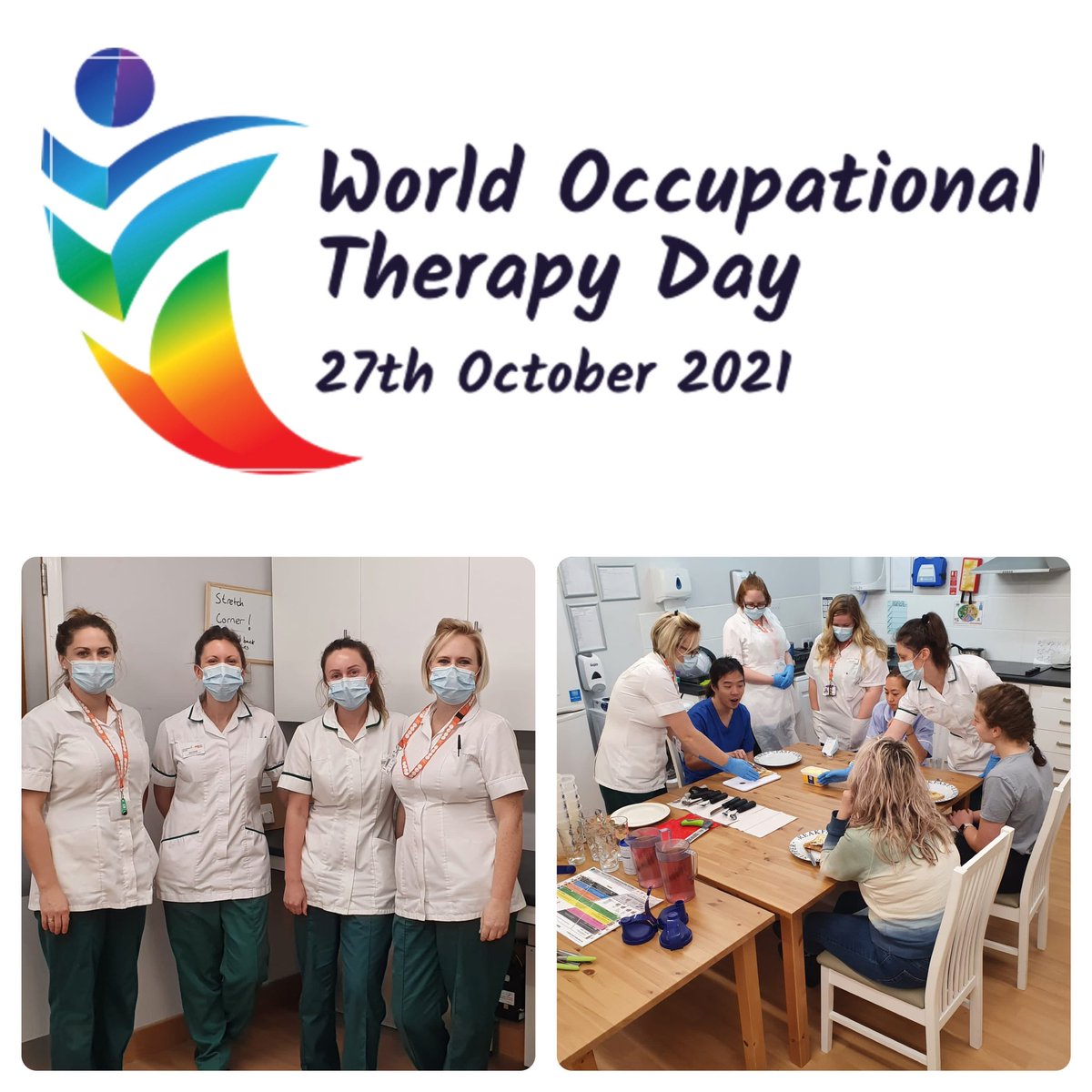On #WorldOTDay2021 we want to showcase our fab OT team - here pictured with our SALT team doing dysphagia training in our bespoke therapy kitchen , as part of our comprehensive induction programme 1/2