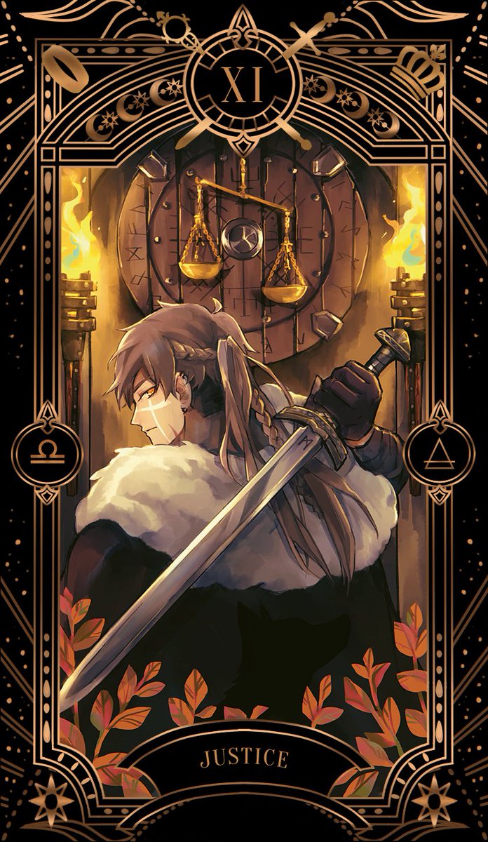 ToB2_Hildr's tweet photo. This sword cuts through a situation,
and will not be swayed by outer beauty when deciding what is fair and just.

| XI - Justice |
#ToB2_Tarot https://t.co/80ktMQ9Qyd