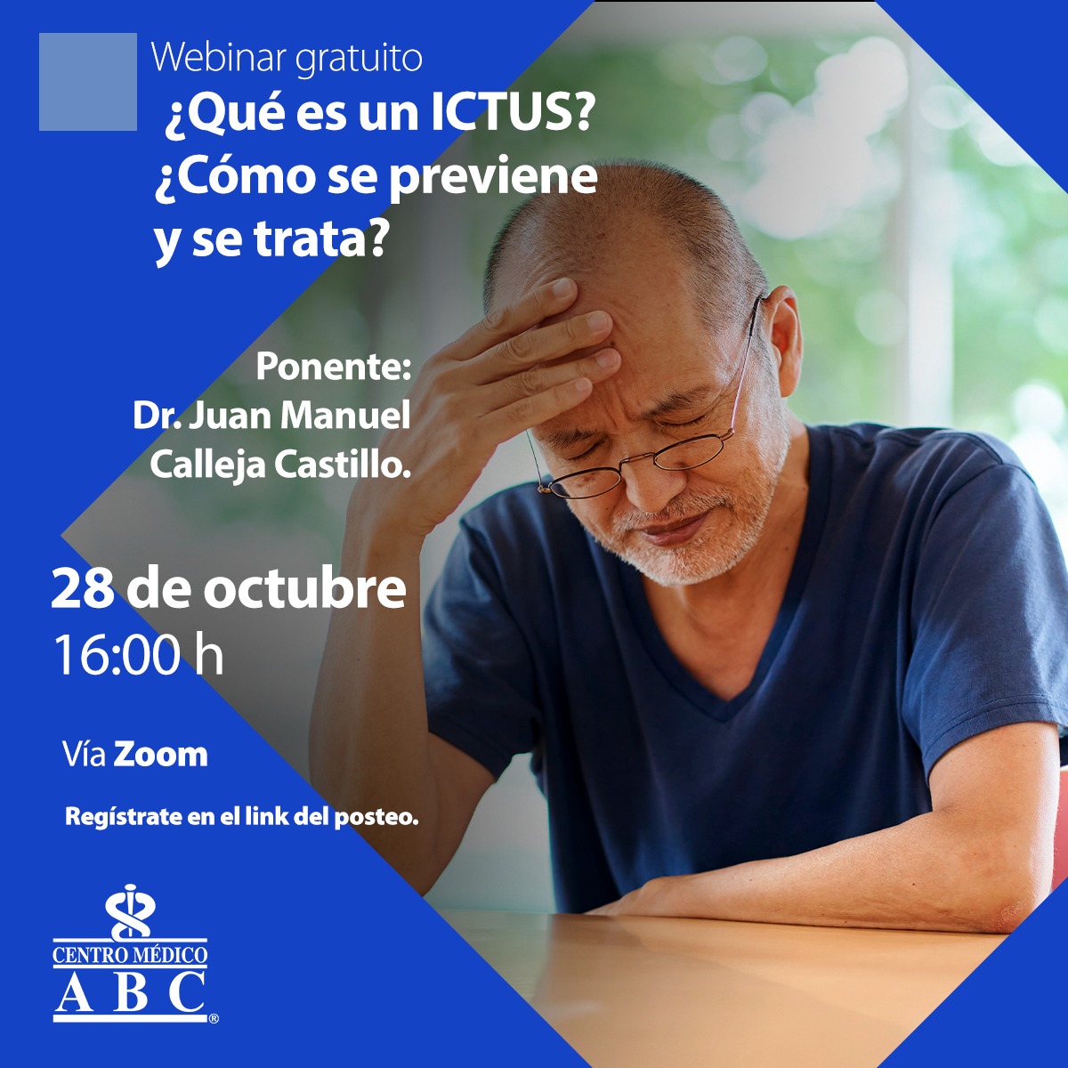 Juan Calleja (@juankalleja) on Twitter photo Los invitamos a un evento informativo para el público en general con motivo del Dia Mundial del Ictus 2021
centromedicoabc.com/evento/que-es-…
<a href="/WStrokeCampaign/">WorldStrokeCampaign</a> <a href="/WorldStrokeOrg/">World Stroke Org</a> <a href="/ABCcentromedico/">Centro Médico ABC</a> #WorldStrokeDay Los invitamos a un evento informativo para el público en general con motivo del Dia Mundial del Ictus 2021
centromedicoabc.com/evento/que-es-…
<a href="/WStrokeCampaign/">WorldStrokeCampaign</a> <a href="/WorldStrokeOrg/">World Stroke Org</a> <a href="/ABCcentromedico/">Centro Médico ABC</a> #WorldStrokeDay