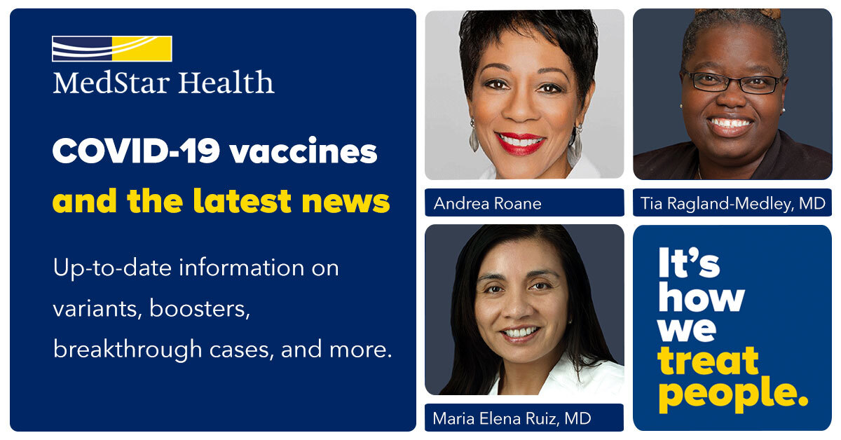 MedStarWHC's tweet photo. Join us TODAY at noon, as former WUSA9 anchor Andrea Roane hosts a panel of our experts who will be answering questions about virus variants, vaccines, boosters, breakthrough cases, and more.

Have questions? Share them with us here: https://t.co/q1saox2pXO https://t.co/xVmSXNtQBy