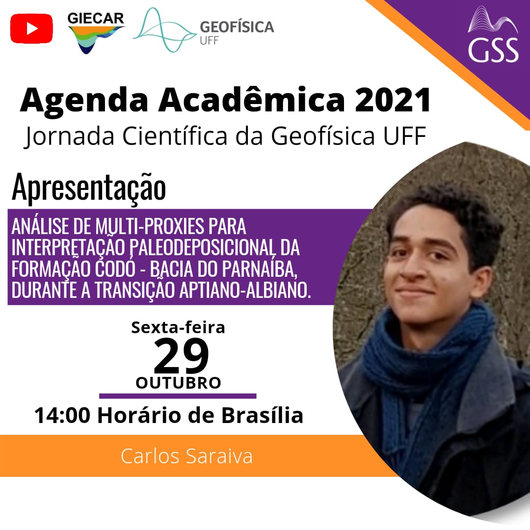 Confira a Jornada Científica da Geofísica na Agenda Acadêmica 2021. No dia 29/10 (sexta-feira às 14:00) daremos inicio às nossas apresentações. O link para transmissão é buff.ly/3mfGD7w