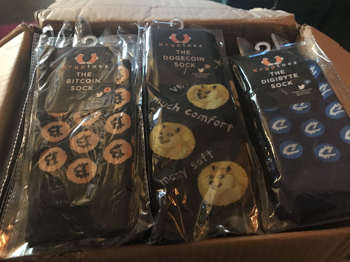 CoinFestUK's tweet photo. Stock received from @kryptoez - The list of VIP Bag goodies is nearly complete! 

#VIP #BitcoinSocks #Socks #DigiByte #Monero #Bitcoin #Dogecoin #Litecoin https://t.co/AqN67wKs1Y