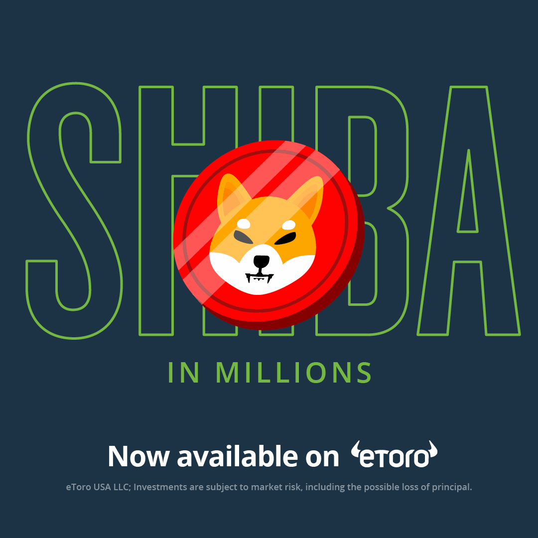 eToroUS's tweet photo. With a market cap of over $27B, this coin is clearly more than a meme. The #Shiba Army is rapidly growing, with 1.4M Twitter followers and a thriving subreddit — proving they have more than just puppy love for this innovative crypto. You can now buy and sell SHIBxM on #eToro.