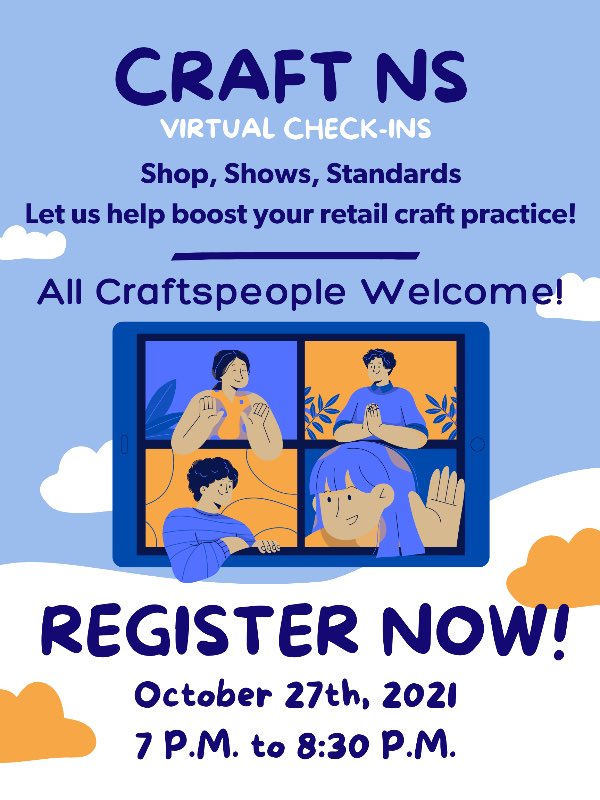 craftnovascotia's tweet photo. TONIGHT!
Craft Nova Scotia Virtual Check-in
Wed. Oct. 27th, 2021
Register Now! Link in bio.
Are you a craftsperson with a retail practice that is looking to branch out?
Looking for more retail opportunities in your field?
Learn how #CraftNS can help support your goals. https://t.co/JjMwf2eXQv