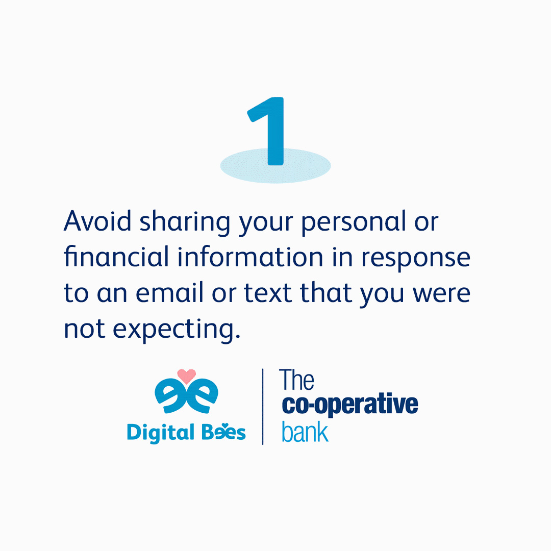 CooperativeBank's tweet photo. ⚠️ Fraudsters are experts at impersonating people, organisations and the police, so our colleague network of #DigitalBees are making sure you are prepared.

Always #TakeFive with unusual messages. See our top tips to spot Phishing and Smishing scams 👇
https://t.co/OhJ0Oz0yVO https://t.co/gBPKnRFHg0