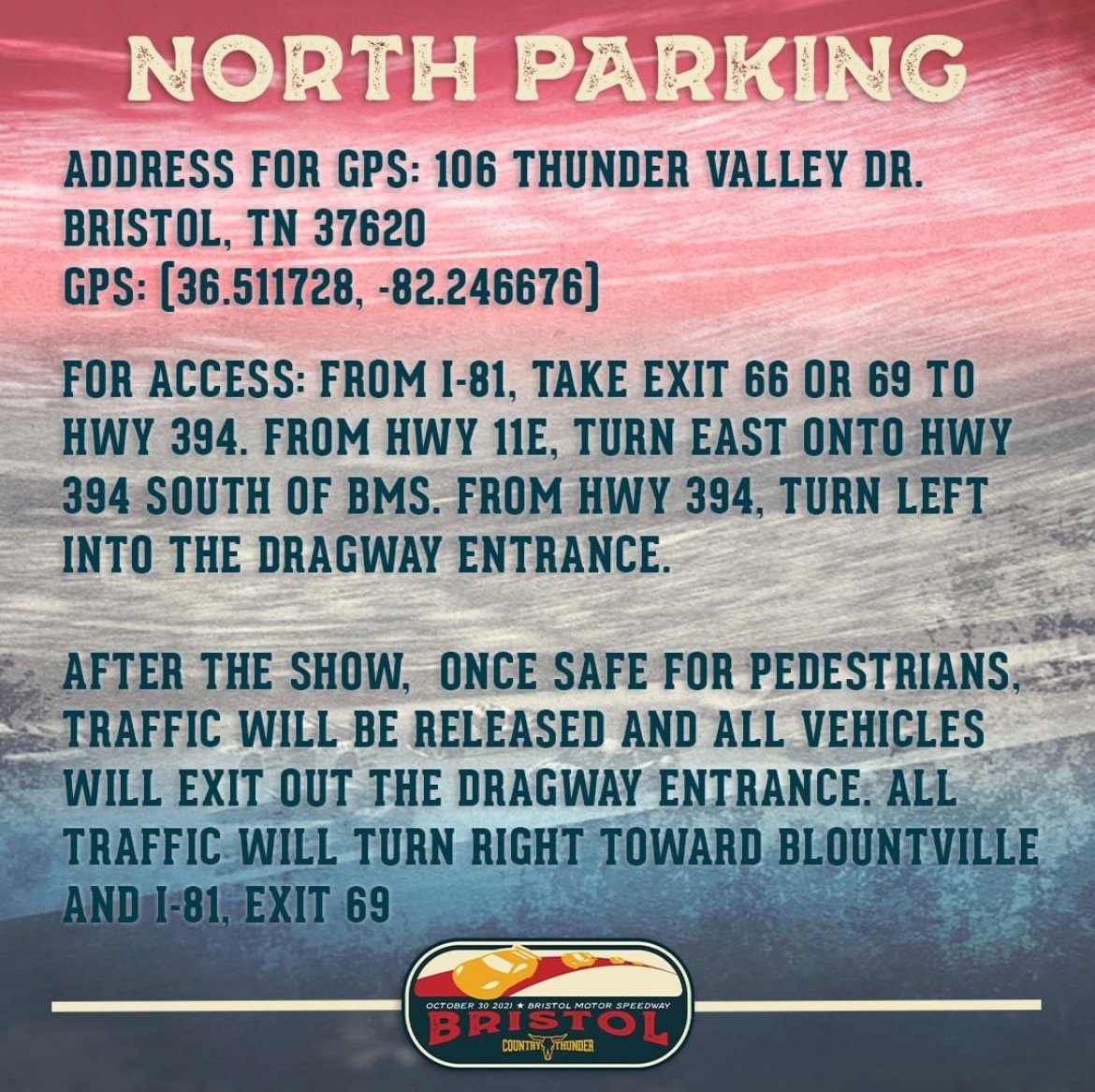 Need address and/or direction on parking lots?  We got you!

If you have not yet purchased parking, we recommend you do so before arriving.

https://t.co/cMCvdxk5sj

#ItsBristolBaby https://t.co/revlX3eL0W