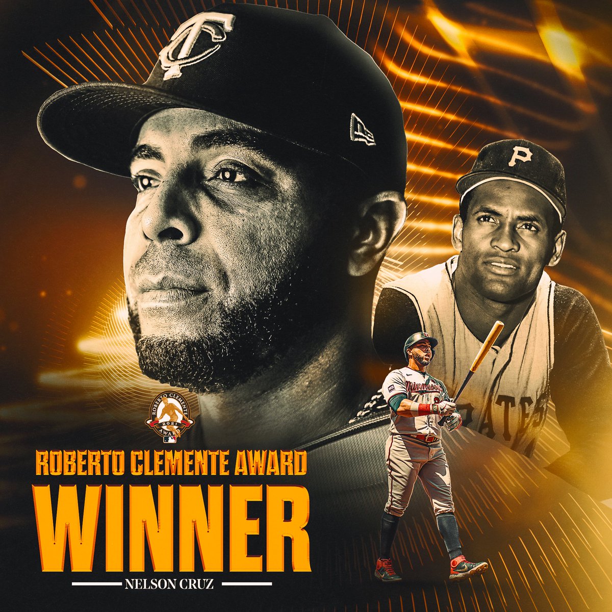 MLB's tweet photo. Nelson Cruz is the 2021 Roberto Clemente Award winner!

Thanks to his charitable work in his native Dominican Republic, Cruz is the 50th winner of the prestigious honor. https://t.co/8yRsLW9Ehr