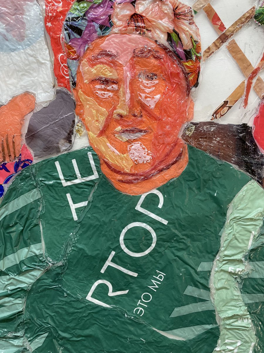 SauKuBa's tweet photo. Saga of returnees. 2021. Plastic bags on recycling transparent polyethylene. 150x150 cm https://t.co/9XzXulR7dW