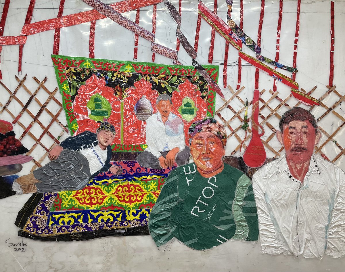 SauKuBa's tweet photo. Saga of returnees. 2021. Plastic bags on recycling transparent polyethylene. 150x150 cm https://t.co/9XzXulR7dW