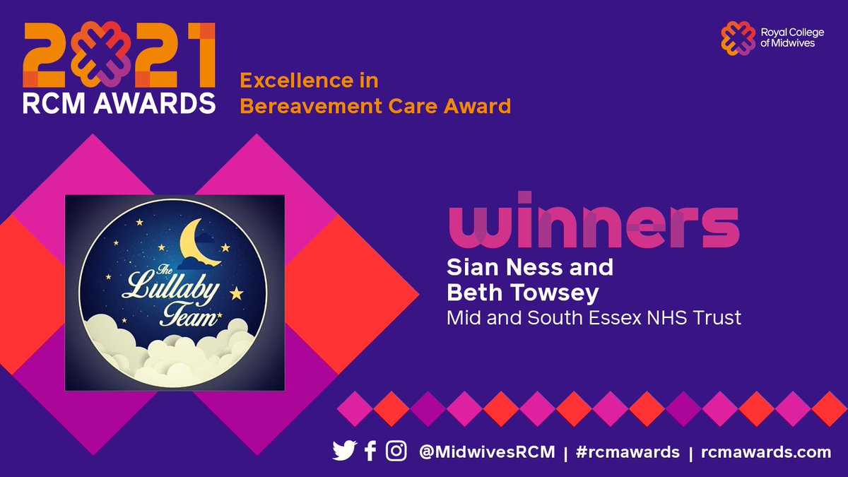 MidwivesRCM's tweet image. Up next, we are announcing the #rcmwinner for Excellence in Bereavement Care Award. And the 2021 winners are Sian Ness and Beth Towsey, Mid and South Essex NHS Trust @MSEHospitals #rcmawards