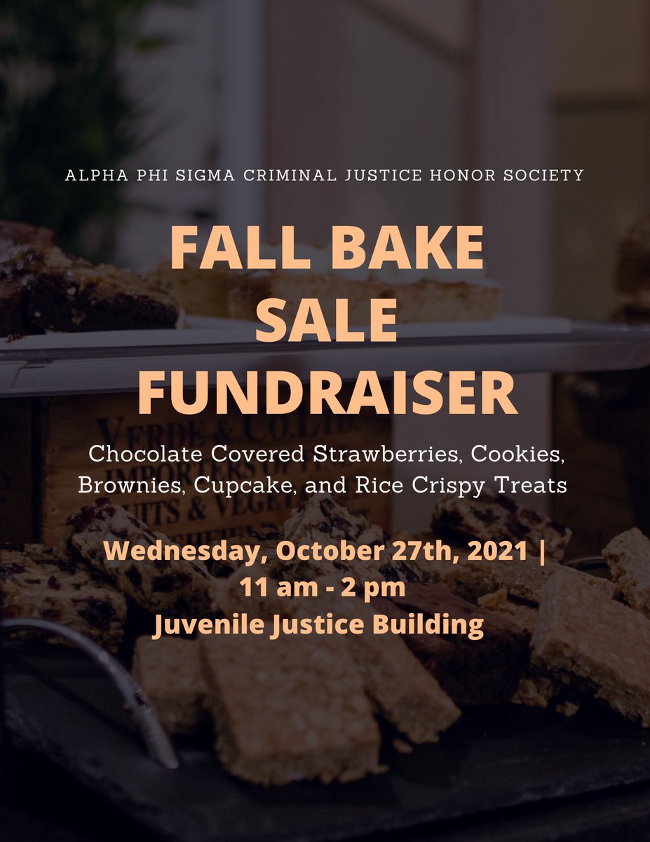 Woahthatschy's tweet photo. Craving something sweet?? The Criminal Justice Honor Society is hosting a bake sale on Wednesday, October 27. Come to JJ to purchase our some of our homemade desserts from 11 am to 2pm🍪🧁 @phi_honor https://t.co/0rVKQLyCZD