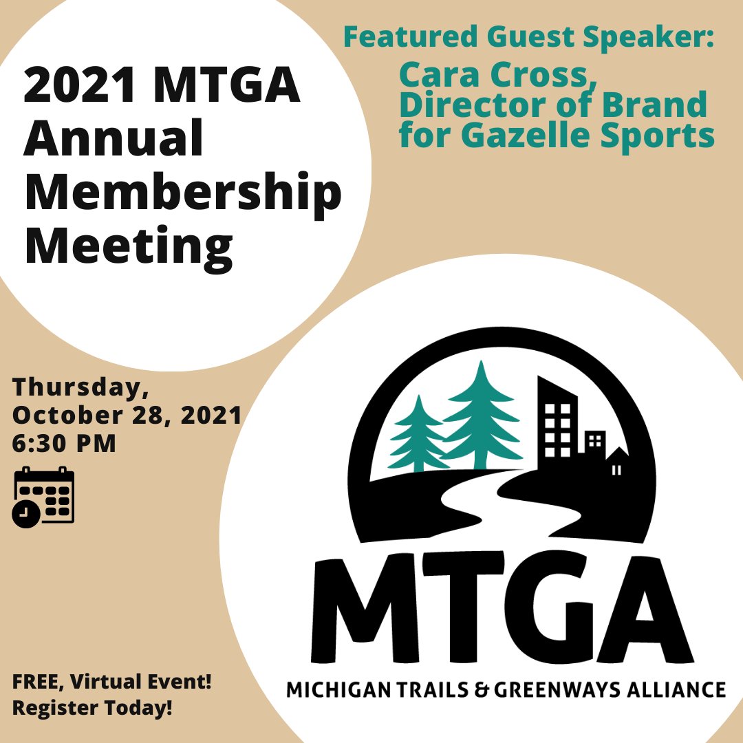 Only ONE more day until our FREE Annual Membership Meeting! Join our meeting and listen to our featured guest speaker, Cara Cross, the Brand Director for Gazelle Sports! Register using the link below!
#michtrails #michigantrails
eventbrite.com/e/2021-mtga-an…