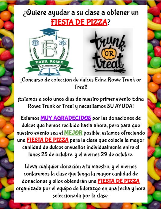 DPike_AP's tweet photo. @ednarowedisd  Roadrunners are competing for a PIZZA PARTY by bringing in individually wrapped candies for our campus Trunk or Treat on Friday, 10/29/2021 from 4:30-6:30. The winner will be announced at 2:50PM on Friday, 10/29/2021! https://t.co/C1gGya10cQ