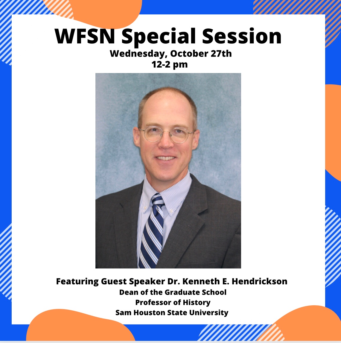UTA_WFSN's tweet photo. Join the WFSN TODAY for a special 2 hour session featuring guest speaker Dr. Kenneth E. Hendrickson, Dean of the Graduate School &amp; Professor of History, at Sam Houston State University covering the topic of conflict resolution using verbal aikido. You won’t want to miss! https://t.co/4EK3J3Wg3B