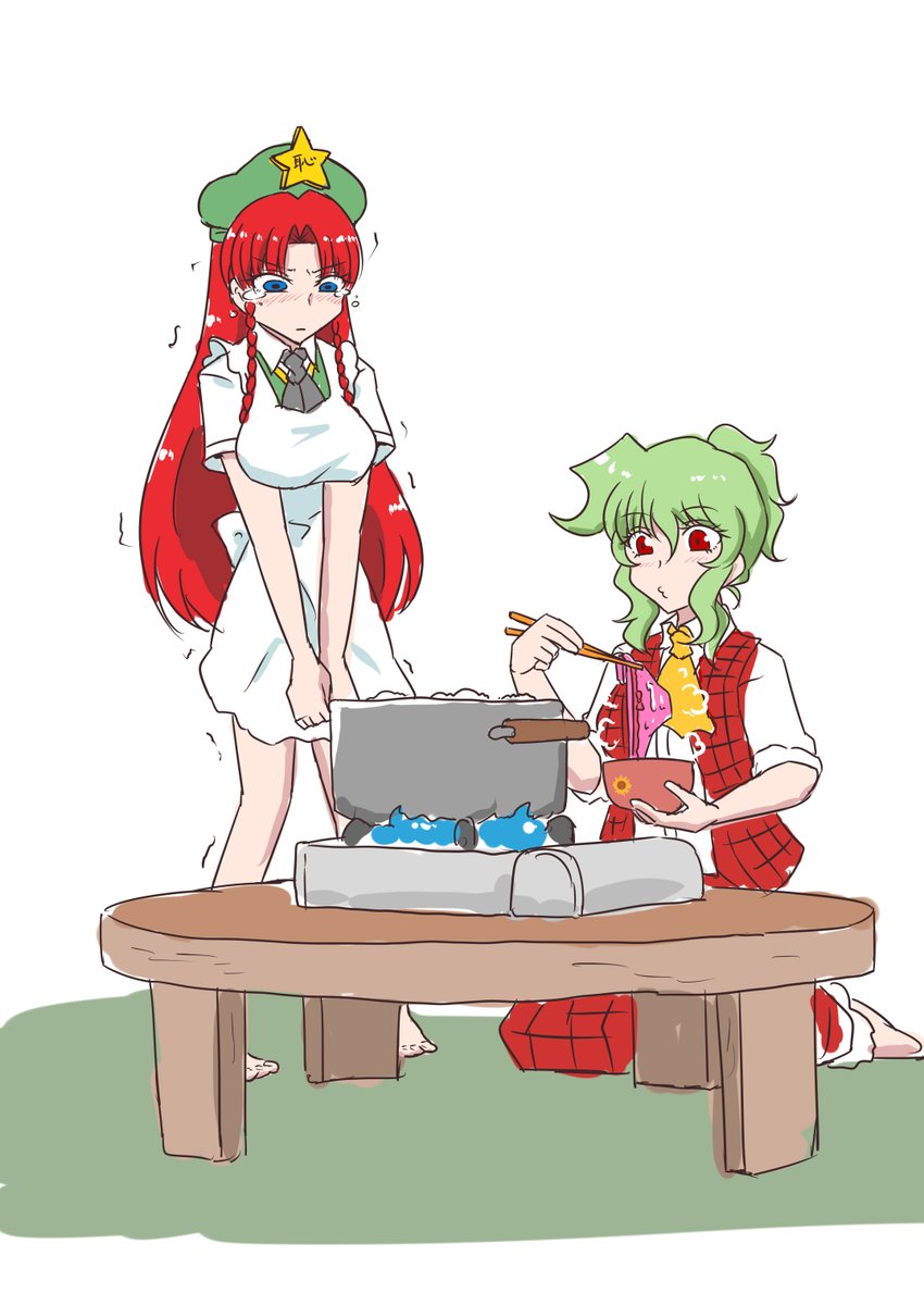 紅美鈴 ,風見幽香 「ノーパンしゃぶしゃぶりん 」|🌻鰤十刀🌹例大祭『う41ｂ 茶壺』のイラスト