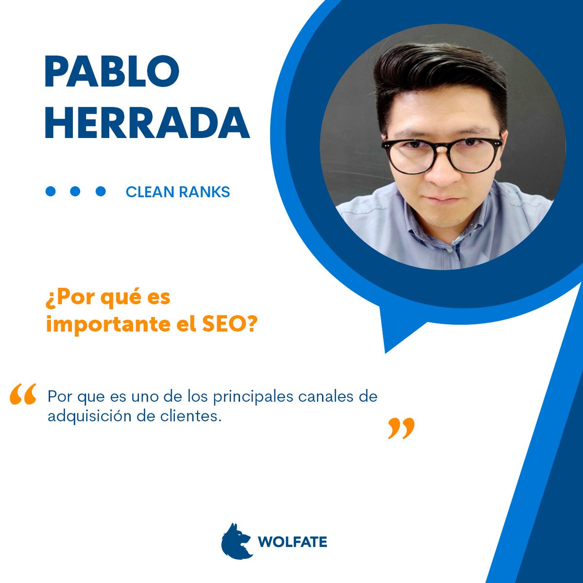 WolfateAgency's tweet photo. Pablo Herrada, fundador de CleanRanks, comparte que la importancia del SEO se debe a que es uno de los principales canales de adquisición de clientes. Lee su aportación completa en: https://t.co/tEnxiMdm0T https://t.co/TlDBsP2C5T