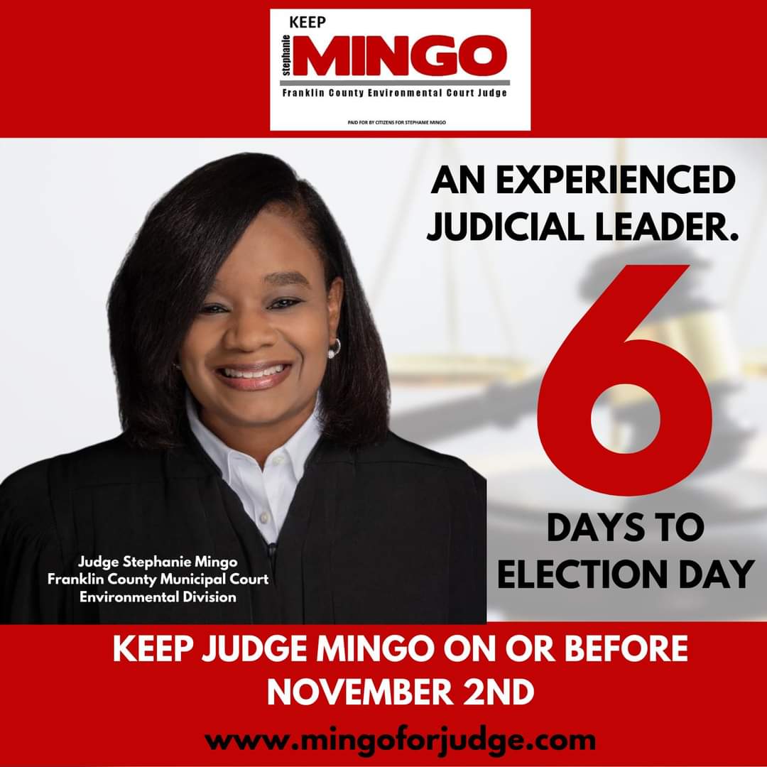 judgemingo's tweet photo. 🗣  Franklin County, we are 6 days away from election day🗳 ! Judge Mingo is working hard with the community to ensure we have safe and clean communities in Franklin County.  Remember to keep Judge Stephanie Mingo on or before November 2nd. 

#keepjudgemingo #responsiblejudges https://t.co/ZA9y2RTrVg