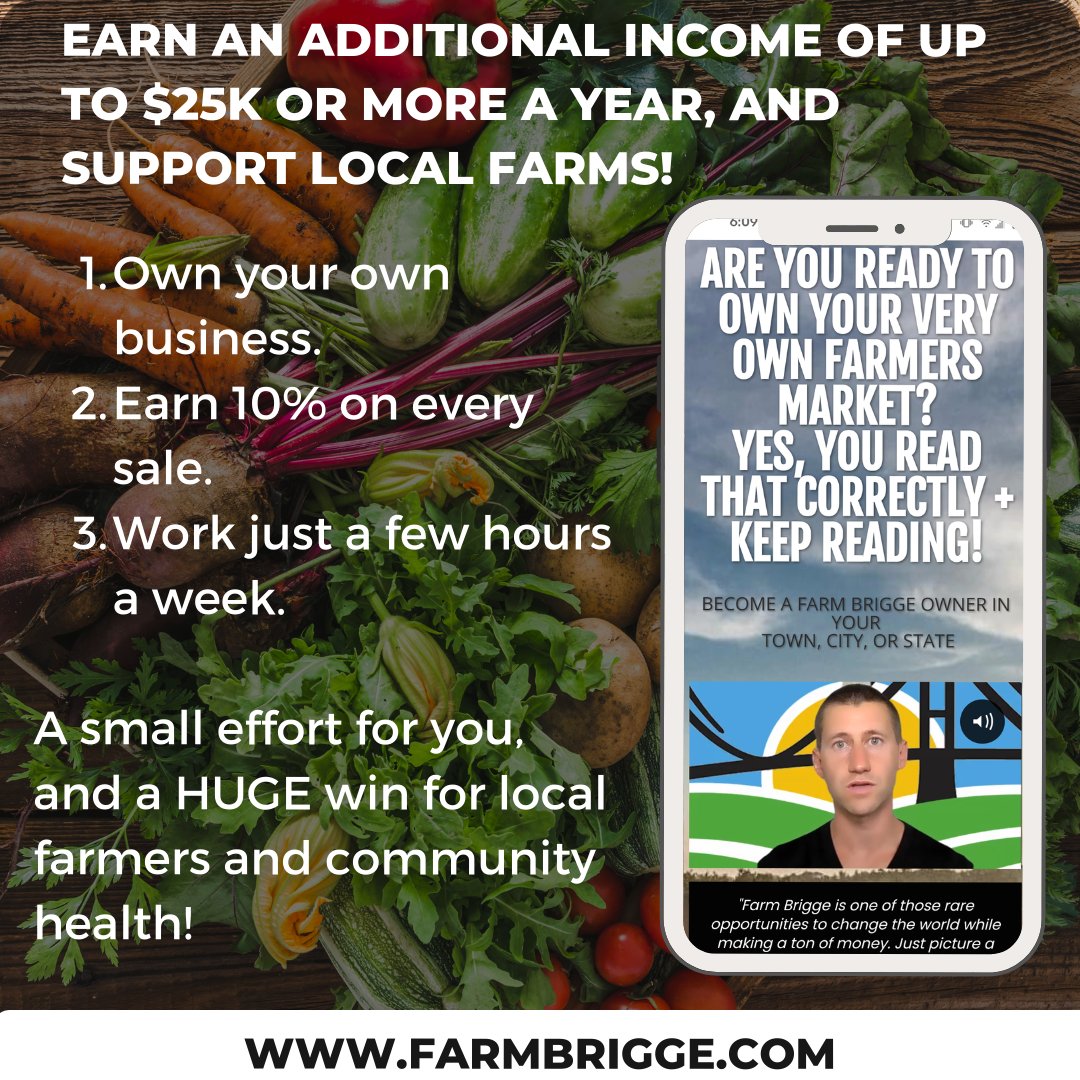 FarmBrigge's tweet photo. Earn an additional income of up to $25k or more a year while supporting local farms, and food health for your community!

https://t.co/EM40jcBHBj https://t.co/2Zo8i9Xjb8