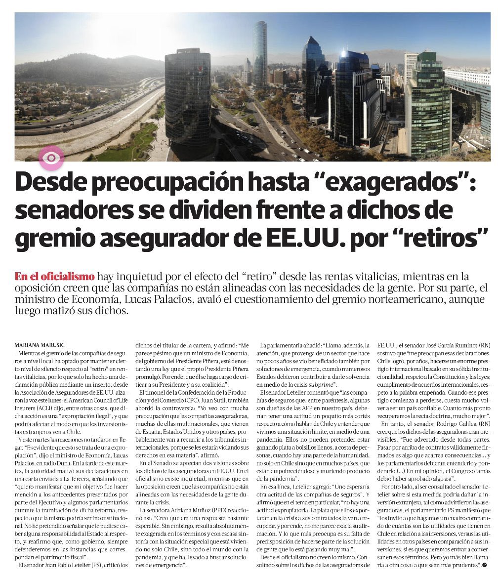 PamJiles's tweet photo. Cogoteo internacional y atentado a nuestra soberanía:  
las aseguradoras trasnacionales exige al Parlamento chileno no aprobar el CuartoRetiro. 
Qué dicen los nacionalistas-republicanos-patriotas sobre esta descarada amenaza a un poder del Estado chileno? https://t.co/i8nsponj4n