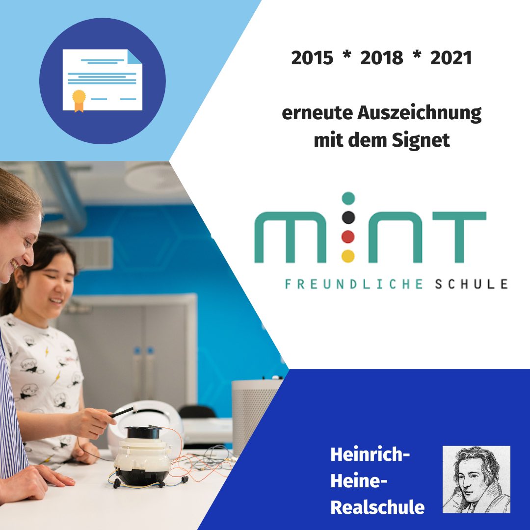heinereal's tweet photo. Wir freuen uns, dass wir uns für 3 weitere Jahre #MINT-freundliche Schule nennen dürfen. #mintschule #mathe #informatik #naturwissenschaften #technik https://t.co/5Pt7NO0jhf