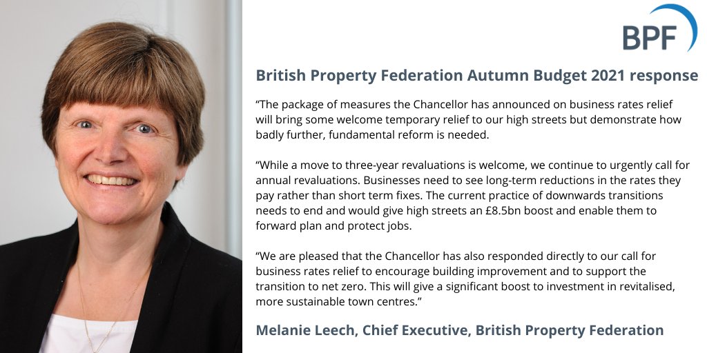 We welcome the changes to #businessrates from today’s #AutumnBudget2021 but further fundamental reform is needed. We’ll continue to urgently call for annual revaluations to achieve long-term change rather than a short-term fix. Read our press release here: bit.ly/318H3V9