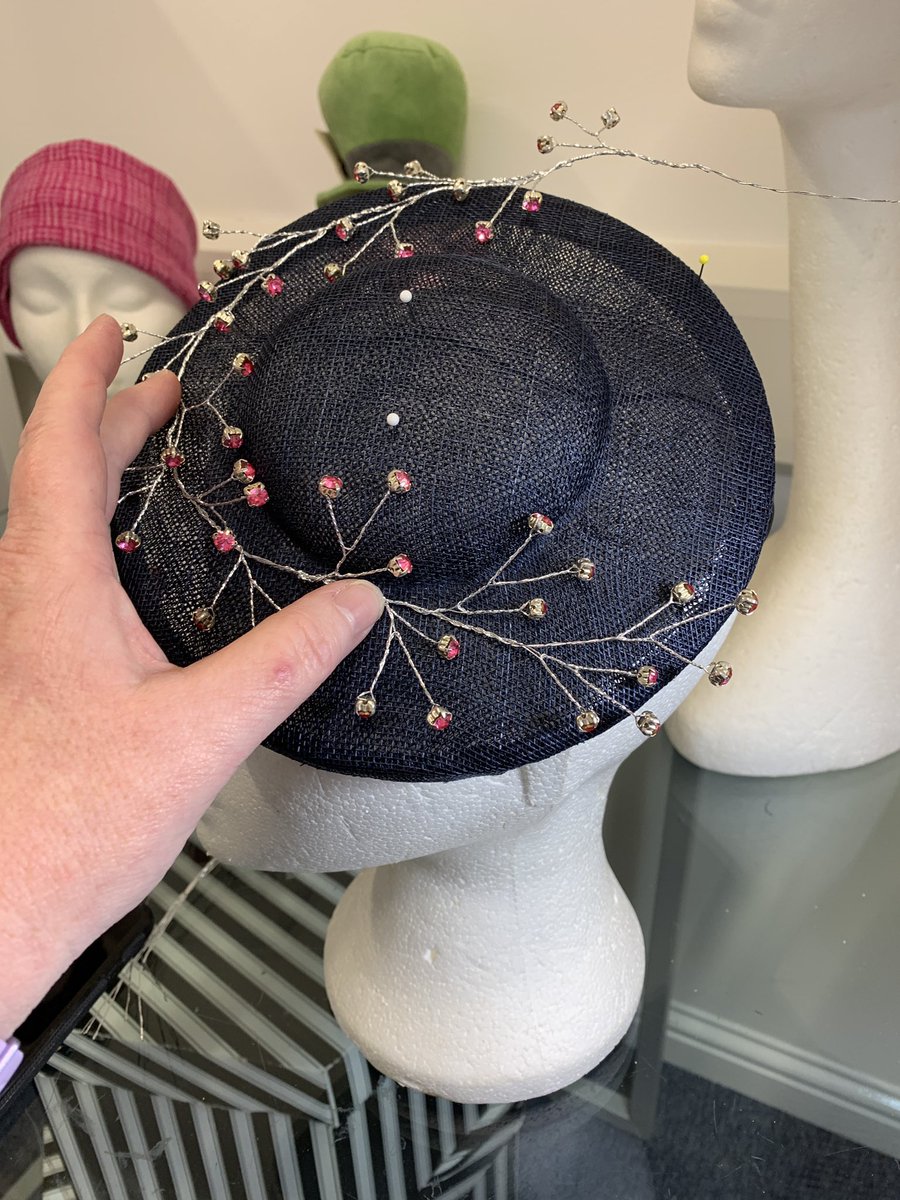 Today millinery involves making what my imagination thinks cherry would look like if cherry blossom was made with beads and wire. With the grey and wet weather outside I’m dreaming of springtime https://t.co/NaAB0qPqAk