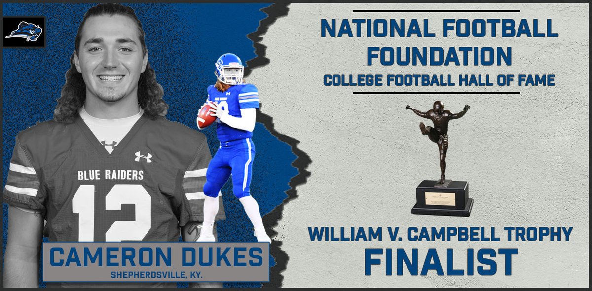LWUAthletics's tweet photo. Congrats to @CameronDukes12 of the @LWC_Football team on being named a finalist for the @NFFNetwork William V. Campbell Trophy!

Release -> https://t.co/2rNTrAdkgZ
Video -> https://t.co/OX4WEytX6x

#GoBlueRaiders ⚔ https://t.co/nGcLtoZGV4