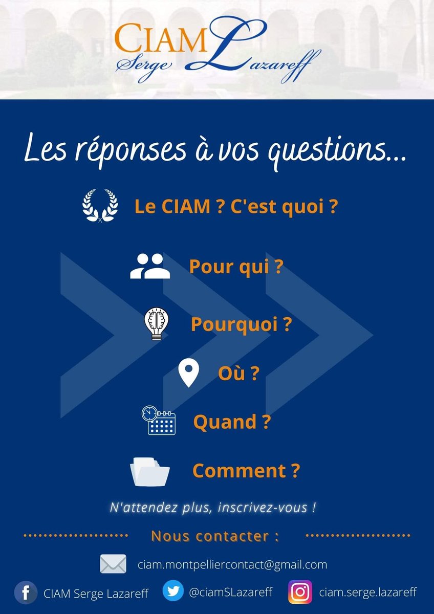 CiamSLazareff's tweet photo. 1/2

Cette année aura lieu la 23ème édition du CIAM ! 

❓En quoi ça consiste ? Comment y participer ? Voici les réponses à toutes vos questions ! ➡️

Inscriptions encore ouvertes ! 🕗 https://t.co/TrZ58pndur
