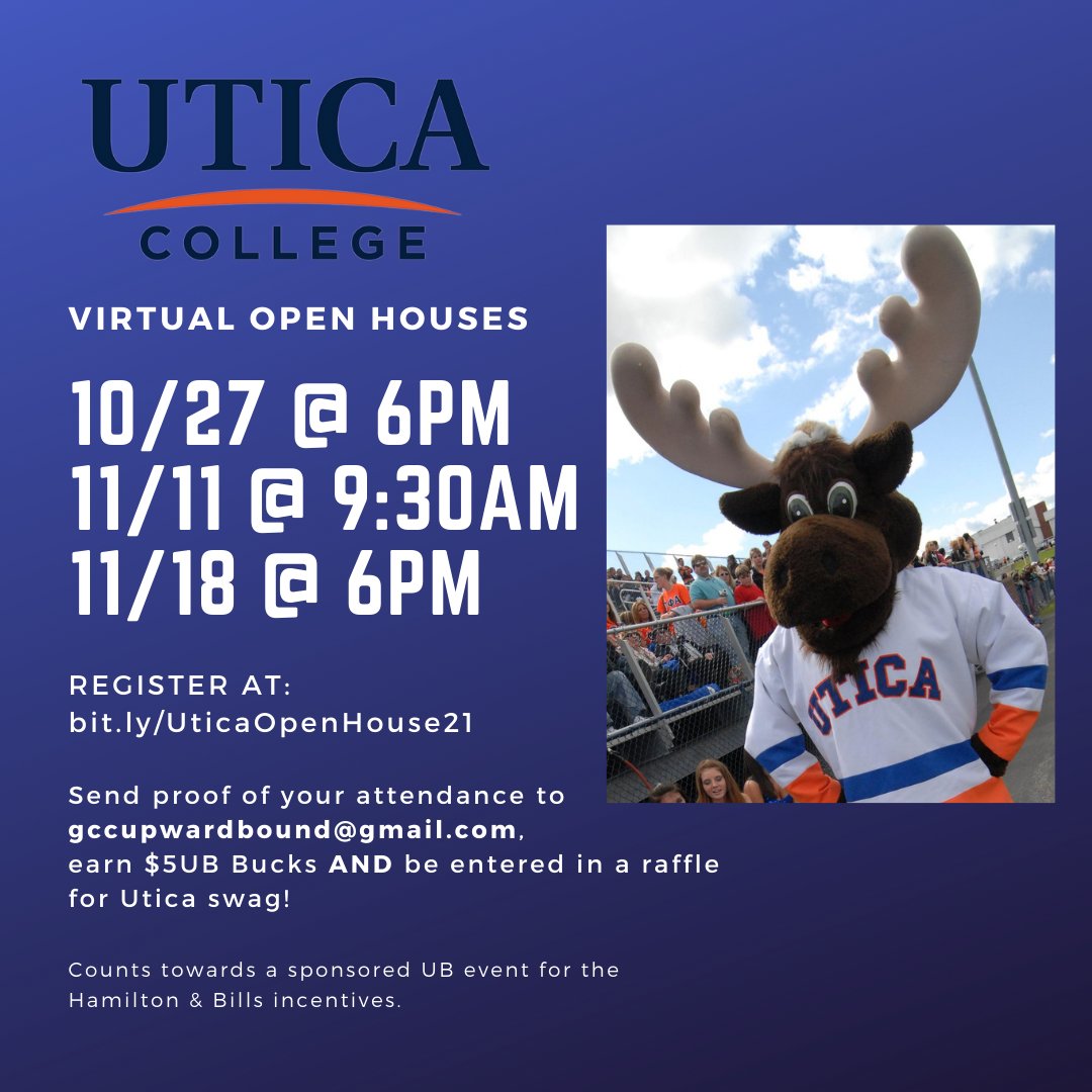 gcctrioub's tweet photo. @uticacollege has 3 upcoming VIRTUAL open houses that you can attend! Learn more about this small, private college that is known for its healthcare programs like Dietetics &amp; Nutrition, Healthcare Management, Occupational Therapy, Nursing, Exercise &amp; Wellness Studies, and more. https://t.co/rRu9puqJ3B