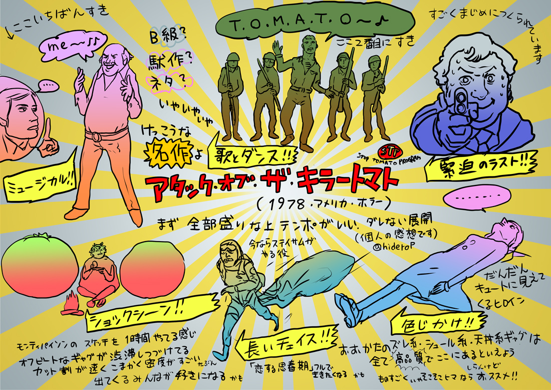 「アタック・オブ・ザ・キラートマト」(1978・米)久々に観たらやはりかなり好きな映画だったのでオススメ絵を描きました 