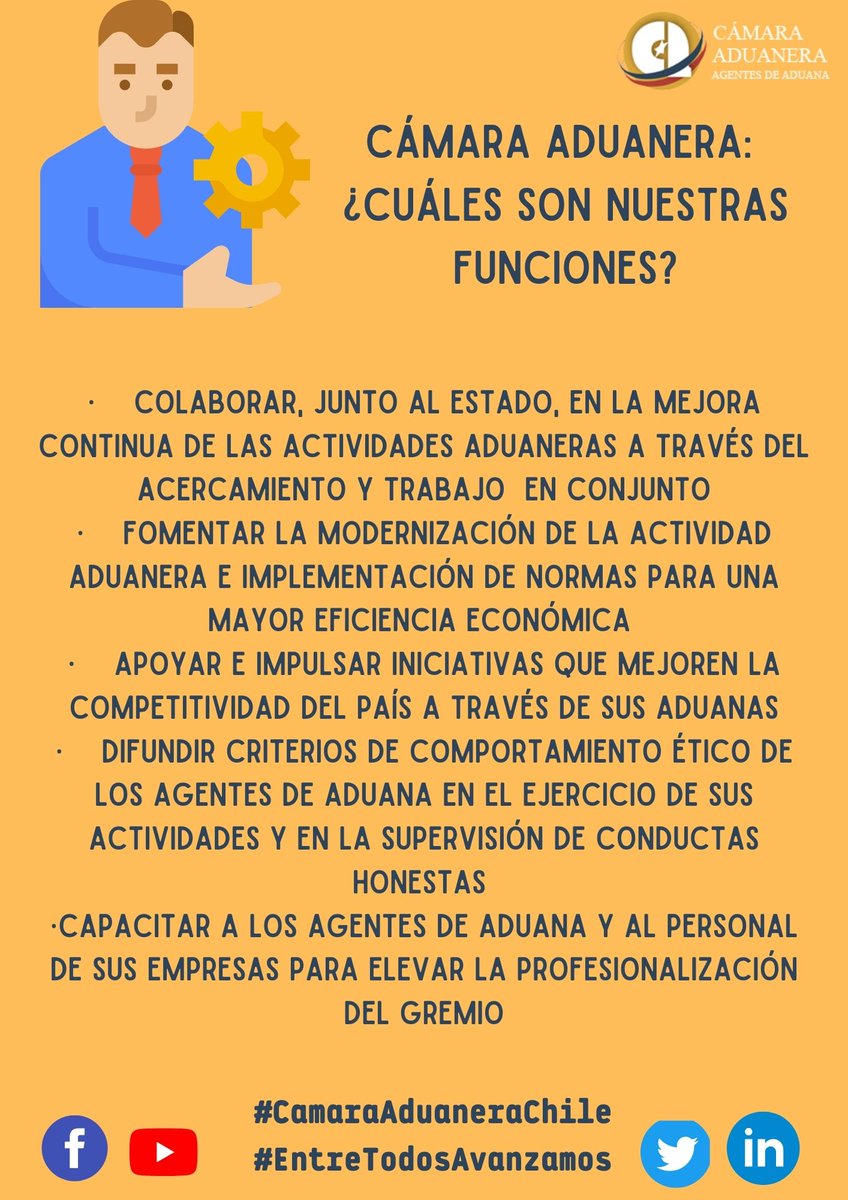 Nuestra Cámara Aduanera de Chile es una agrupación que suma experiencia, participación y una alta cuota de profesionalismo a lo largo de las décadas. En Cámara Aduanera, juntos avanzamos.