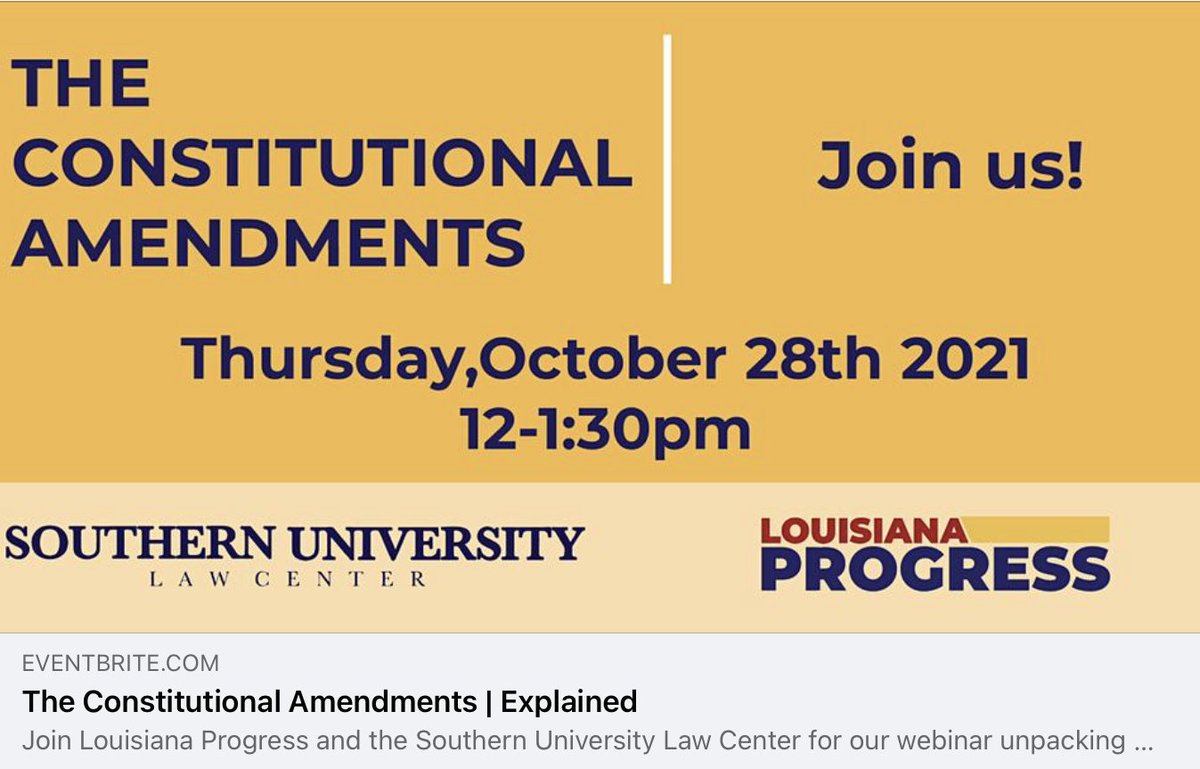 SouthernULaw's tweet image. Join #SULC and @LAProgressAct for tomorrow's webinar unpacking the constitutional amendments facing voters.

To register visit bit.ly/3GrykgX. 

 #analysismatters #lawyerleaders
