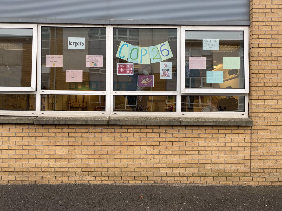 My COP 26 window display is finished 😃 big shout out to my fantastic helpers from S2! #isupportgoal10 #reducedinequalities #OurDearGreenPlace @allsaintsrcsec @Music_AllSaints