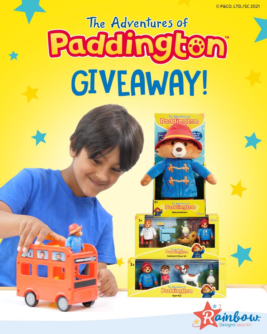 rainbowdesigns1's tweet photo. The Adventures of Paddington Giveaway🐻 We are giving you the chance to win our new Talking Paddington Soft Toy, Multi Figure Set, Rescue Set &amp; Play Bus! To enter:
RT &amp; Follow
Comment: #PaddingtonGiveaway 
Closes at 2pm on 1 Nov 2021. UK only. t&amp;c’s on FB and IG #giveaway https://t.co/LN1rvygzp6