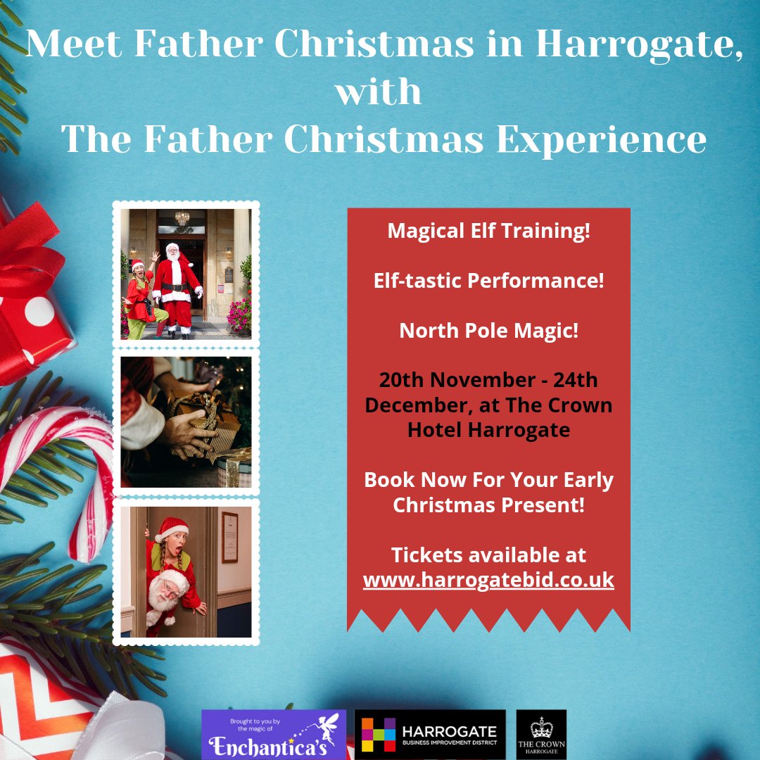 BidHarrogate's tweet photo. 🎅 THE HARROGATE FATHER CHRISTMAS EXPERIENCE 🎅 

Running on selected dates from 20th November - 24th December at @CrownHotelHGT! 🎁 

Make sure to book tickets quickly before they sell out! ⛄ buy them here: https://t.co/DAWTr2lDnS 

#Harrogate #Christmas #harrogatechristmas https://t.co/F9DLo9smh7
