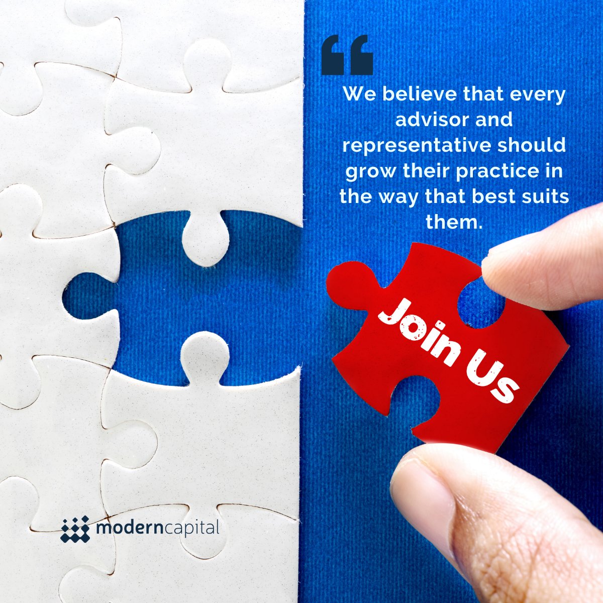 As a financial representative, your primary focus is on your clients. Here, we're all about you. We let you choose the level of support best suited to your needs and those of your customers. 👇👇

moderncap.com/careers/
.
.
#FinancialAdvisor
#Hiring
#Jobopportunityforadvisors