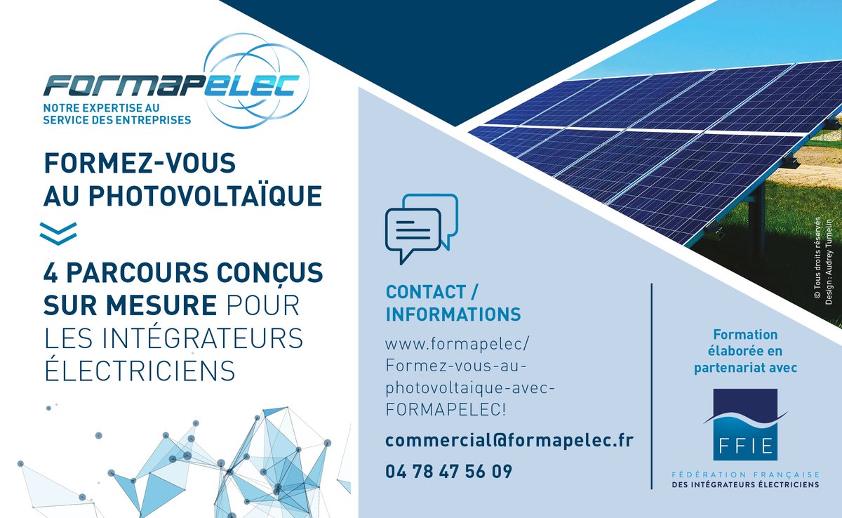 📝Formation 📝
 
En partenariat avec la FFIE, FORMAPELEC propose de nombreux modules de formation dans le domaine du photovoltaïque adaptées aux besoins des intégrateurs électriciens.
 
Plus d’information sur : lnkd.in/eaY2EXWe
 
#Formation #photovoltaïque #Partenariat