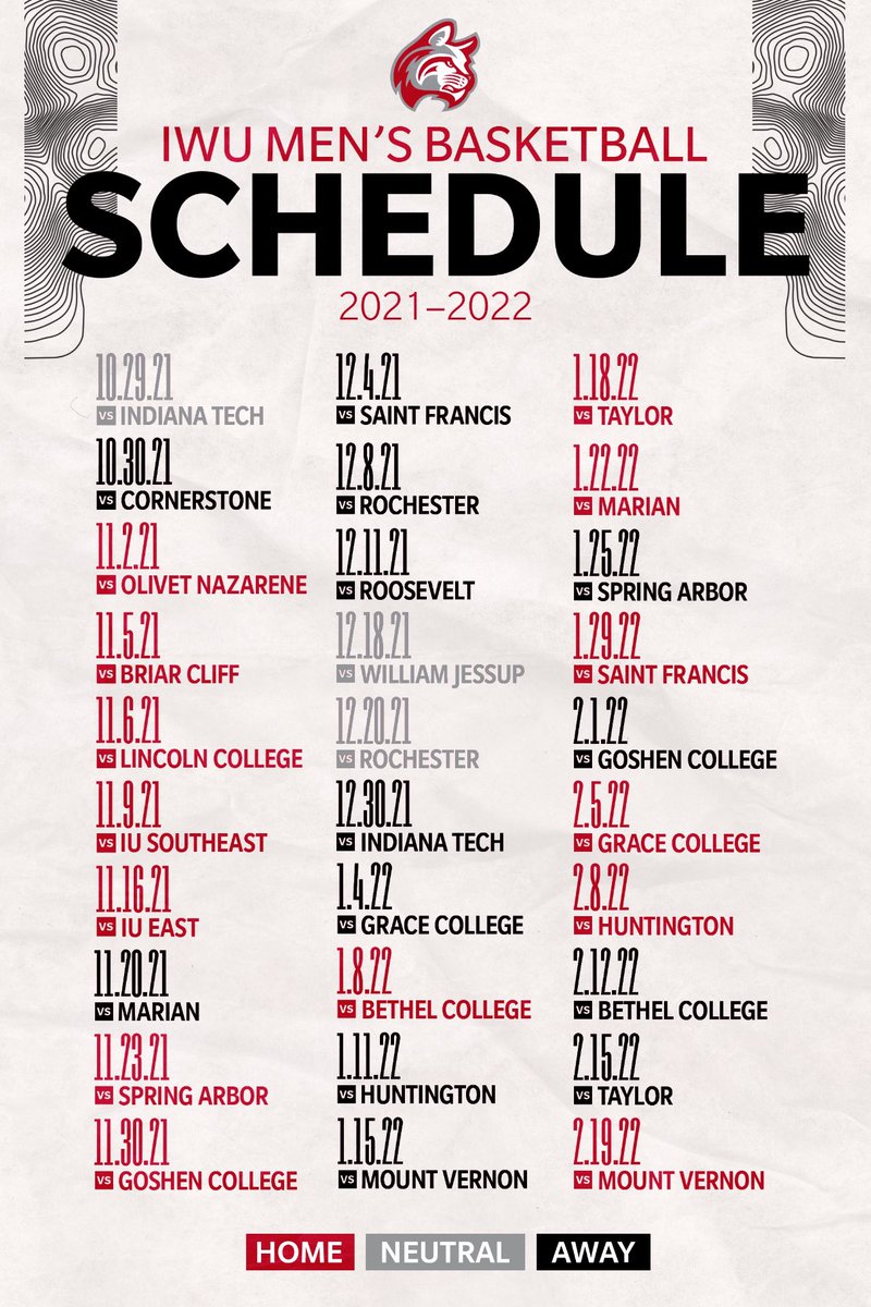 IWUHoops's tweet photo. The full schedule for your 2021-22 Wildcats. Mark you calendar! 📅 #iam3 #fearless https://t.co/U3x3acETHX
