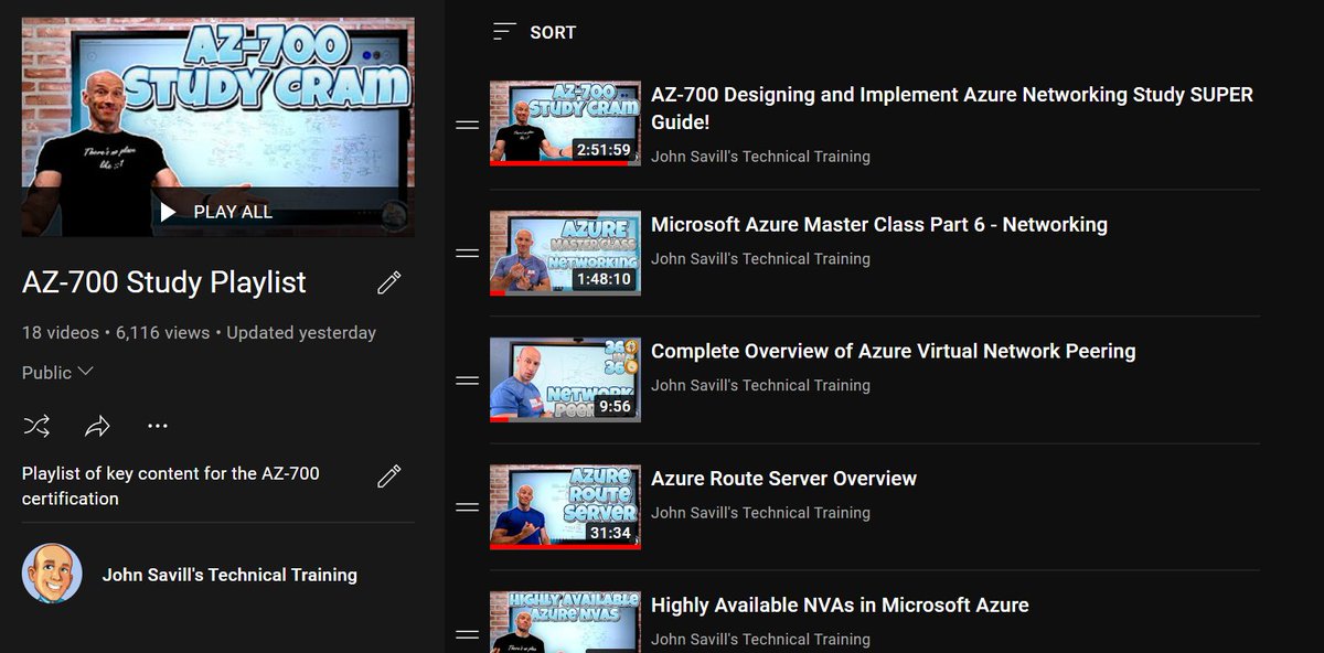 For those studying for AZ-700, the Designing and Implementing Microsoft Azure Networking Solutions certification. I have a playlist of key videos I've created that should help you including a 3-hour study cram. Zero adverts as usual :-) Good luck! youtube.com/playlist?list=…